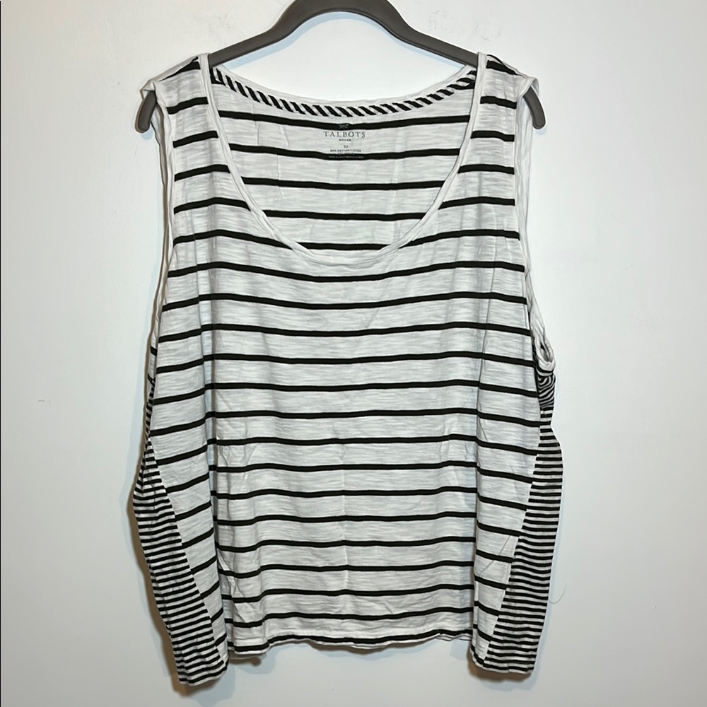 Talbots Olive Green and White Striped Women's Top 3X